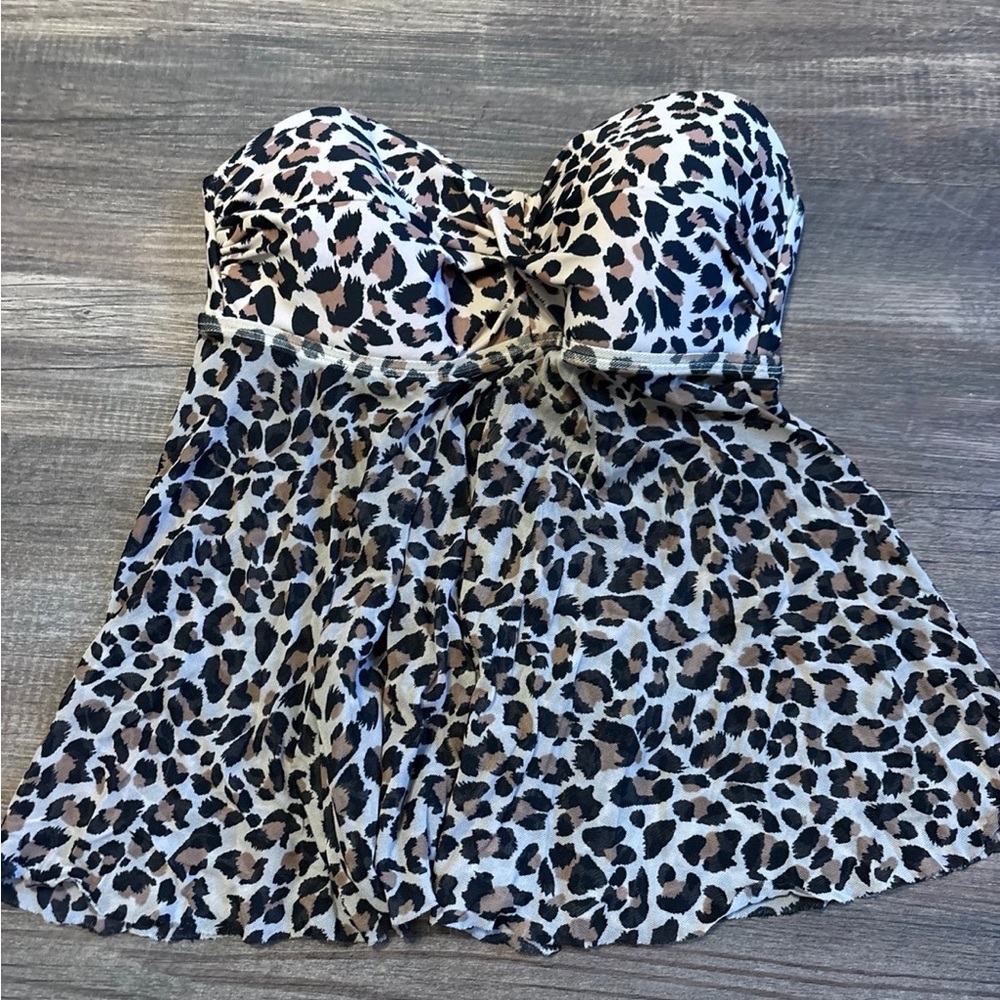 Leopard Print Strapless Tankini Top